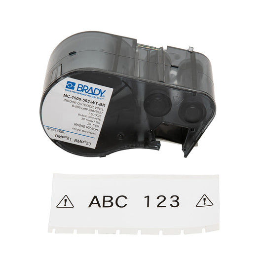 Cartucho de etiquetas 1 rollo (negro sobre blanco), vinilo - BMP51/53 | MC-1500-595-WT-BK.