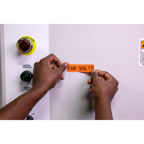 Cartucho de etiquetas (negro sobre anaranjado), vinilo para interiores/exteriores - BMP41/51/53 | Varios tamaños.