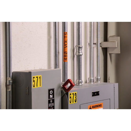 Cartucho de etiquetas (negro sobre anaranjado), vinilo para interiores/exteriores - BMP41/51/53 | Varios tamaños.